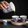 Vintage Elegant Chinese Blue and White Porcelain Dragon Phoenix Luxury Gongfu Tea Cup Set