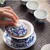 Vintage Elegant Chinese Blue and White Porcelain Dragon Phoenix Luxury Gongfu Tea Cup Set
