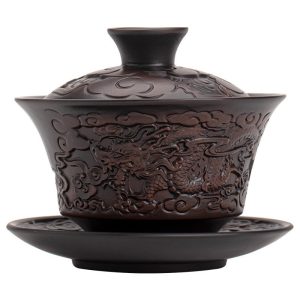 Gaiwan04-01-1.jpg Antique Handmade Exquisitely Carved Purple Clay Dragon Gaiwan Tea Cup