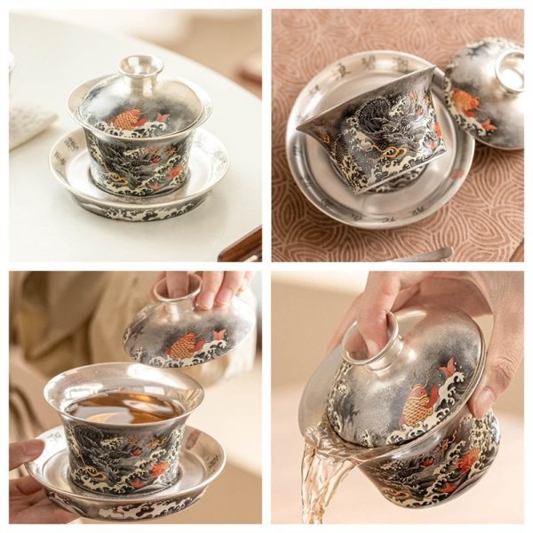 150ml Best Fine Silver Glaze Black Dragon Porcelain Handmade Gaiwan Teapot