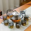 Grey Transparent Classic Heat Resistant Borosilicate Glass Tea Set for Adults