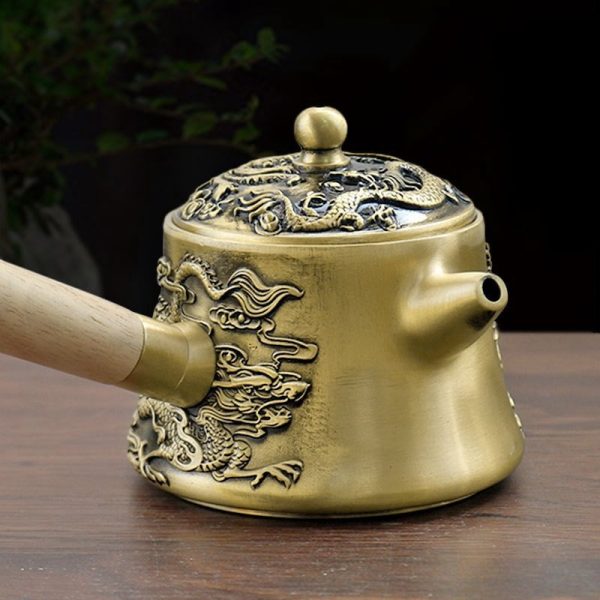 Small-Dragon-and-Phoenix-Pattern-Handmade-Brass-Teapot-with-Side-Wooden-Handle-2.jpg Small Handmade Brass Teapot with Dragon and Phoenix Design and Side Wooden Handle