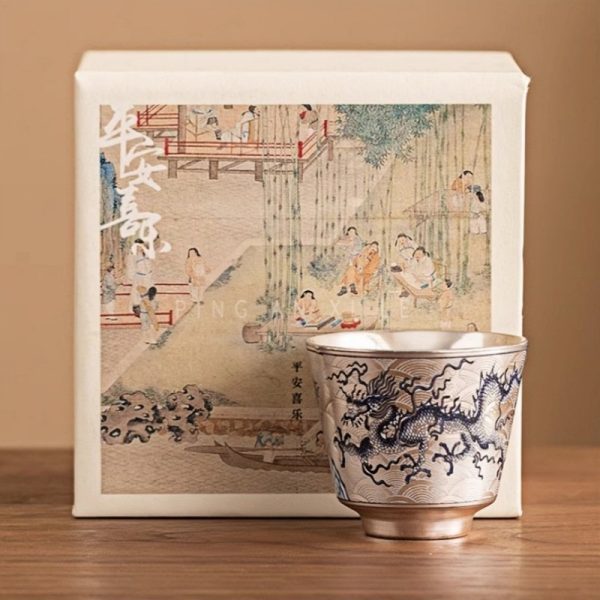 a-11-1.jpg Sterling Silver Glaze Porcelain Hand Painted Chinese Dragon Tea Cup