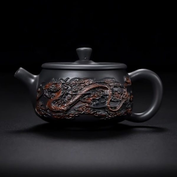 a-22.jpg Rarely Vintage Purple Pottery Gongfu Tea Ceremony Dragon Teapot With Black Dragon And Phoenix Design