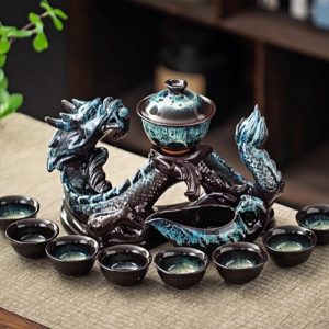 Refined Chinese Blue Dragon Kiln Change Antique Semi-Automatic Gongfu Tea Cup Set