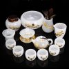 Antique Chinese Colored Glaze Gongfu Tea Set with Gold Inlaid White Jade Dragon and Phoenix Design