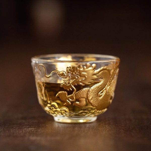 a-5.jpg Antique Handmade Crystal Fancy Clear Glass Tea Cup with Relief and Inlaid Gold Dragon