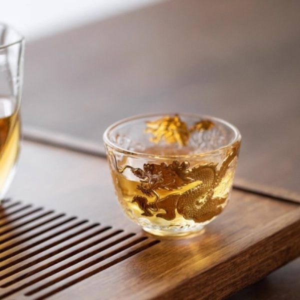 b-15.jpg Antique Handmade Crystal Fancy Clear Glass Tea Cup with Relief and Inlaid Gold Dragon