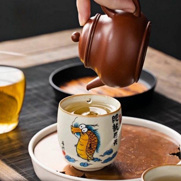 Hand Draw Ugly Cute Fat Dragon Creative Beige Ceramic Kung Fu Tea Cup
