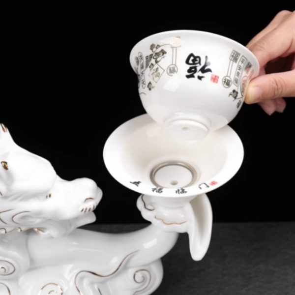 b-31.jpg Graceful Vintage White Lazy Semi-Automatic Chinese Gilded Sculptural Dragon Porcelain Tea Cup Set