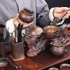 b-32.jpg Antique Lazy Chinese Semi-Automatic Majestic Dragon Brown Ceramic Kungfu Tea Cup Set