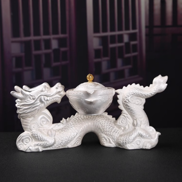 b.png Vintage Chinese Silver Dragon Lazy Semi-Automatic Handmade Gongfu Tea Cup Set For Sale