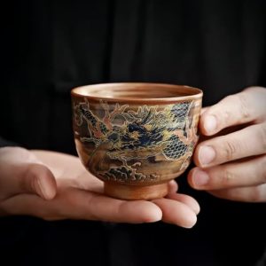 Year of The Dragon Hand Painted Ceramic Tea Cup With Dragon Spraying Water Pattern