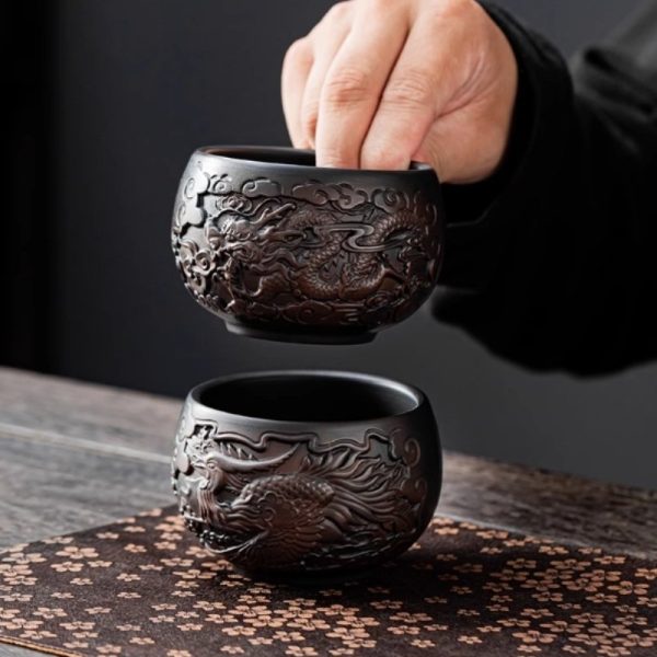 b-8.jpg Creative Zisha Pottery Chinese Dragon Master Tea Cup With Relief Auspicious Dragon Figurines