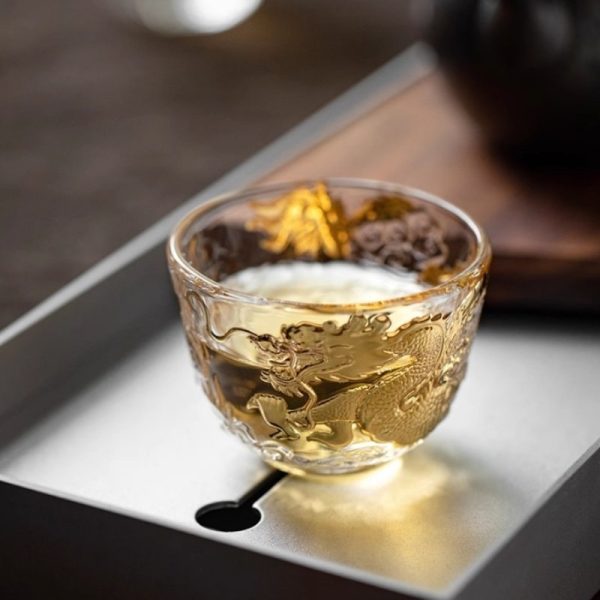 c-15.jpg Antique Handmade Crystal Fancy Clear Glass Tea Cup with Relief and Inlaid Gold Dragon