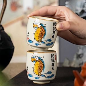 c-2-1.jpg Hand Draw Ugly Cute Fat Dragon Creative Beige Ceramic Kung Fu Tea Cup