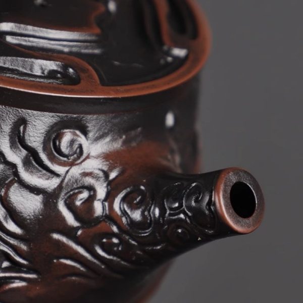 Large Capacity Antique Chinese Purple Pottery Dragon Teapot Exquisitely Carved Dragon Finish