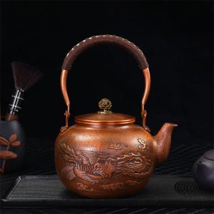 Best Large Antique Copper Teapot Kettle with Intricate Old Carved Dragon Design