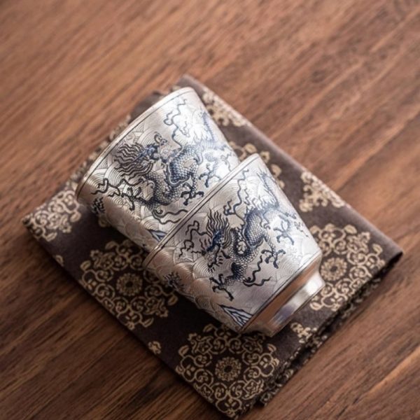 d-12-1.jpg Sterling Silver Glaze Porcelain Hand Painted Chinese Dragon Tea Cup