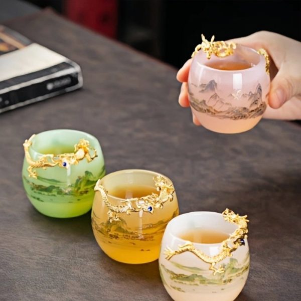 d-14.jpg Elegant Landscape Painting Colored Glaze Inlaid Gold Dragon Tea Cup