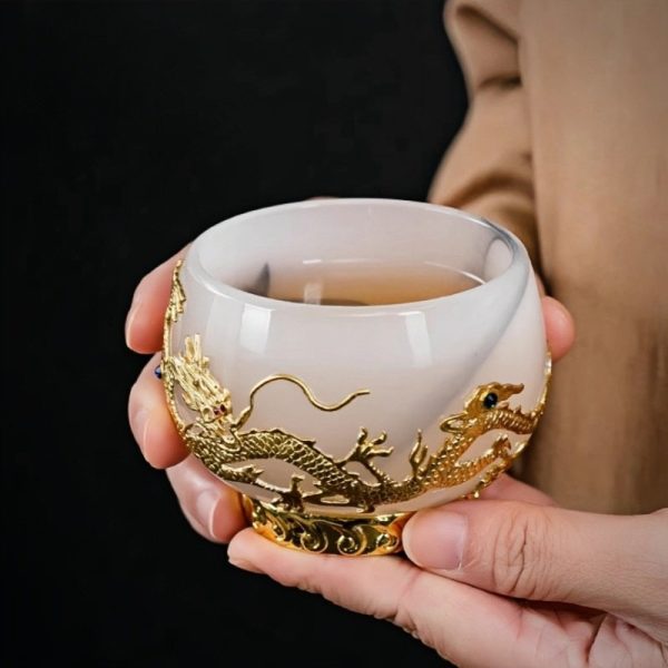 d-21.jpg Ink White Jade Colored Glaze Chinese Chawan Tea Cup Inlaid with Golden Dragon