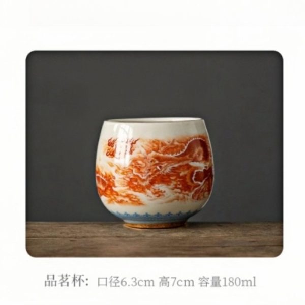 e-13-1.jpg Alum Red Underglaze Color Hand-painted Dragon Chinese Dragon Tea Cup