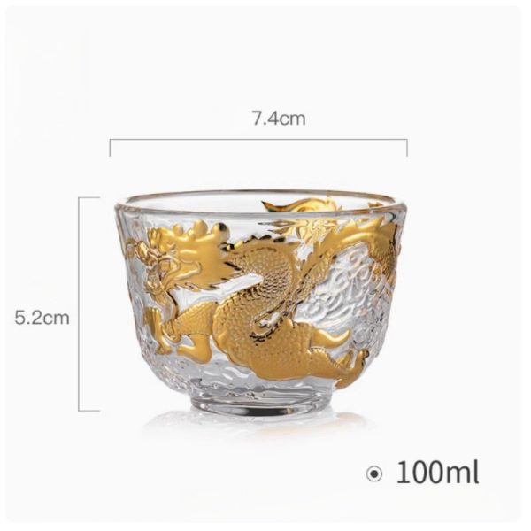 e-14.jpg Antique Handmade Crystal Fancy Clear Glass Tea Cup with Relief and Inlaid Gold Dragon