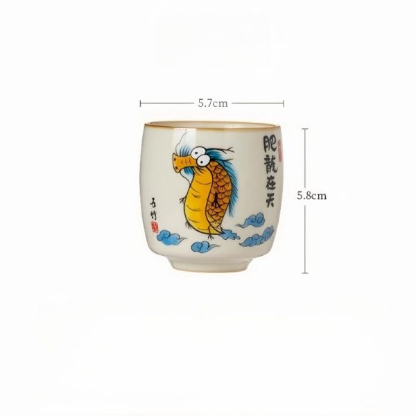 Hand Draw Ugly Cute Fat Dragon Creative Beige Ceramic Kung Fu Tea Cup
