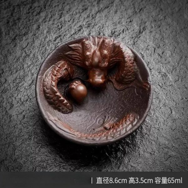 Year Of The Dragon Authentic Handmade Purple Clay Carved Dragon Tea Cup