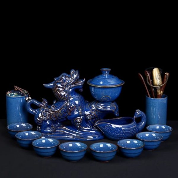 f-10.jpg Traditional Chinese Antique Blue Dragon Phoenix Porcelain Gongfu Tea Set with Lazy Semi-Automatic Design