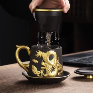 f-3.jpg Delicate Inlaid Gold Auspicious Dragon Purple Clay Tea Cup Mug with Infuser