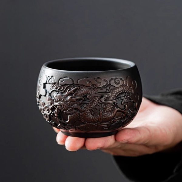 g-1.jpg Creative Zisha Pottery Chinese Dragon Master Tea Cup With Relief Auspicious Dragon Figurines