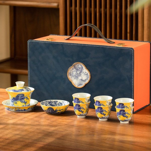 Best Jingdezhen Royal Painted Dragon Porcelain Antique Chinese Gaiwan Tea Set