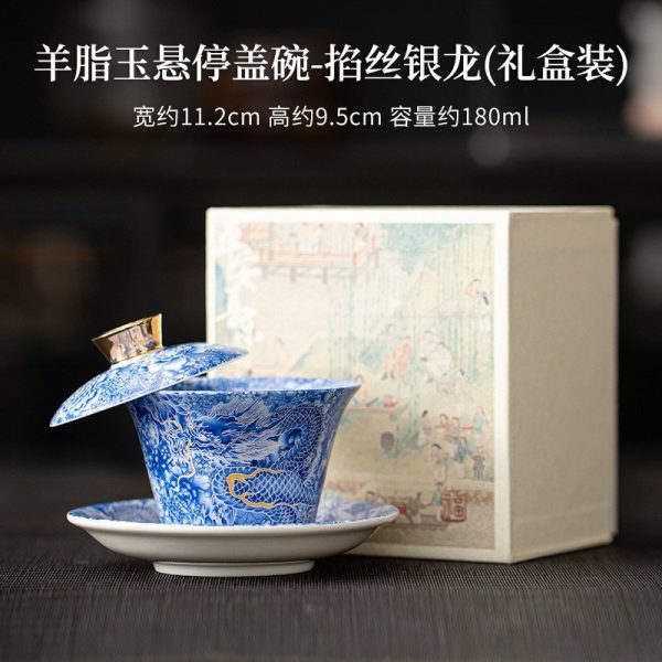 Chinese Vintage Classic Dragon Pattern Blue and White Porcelain Gaiwan