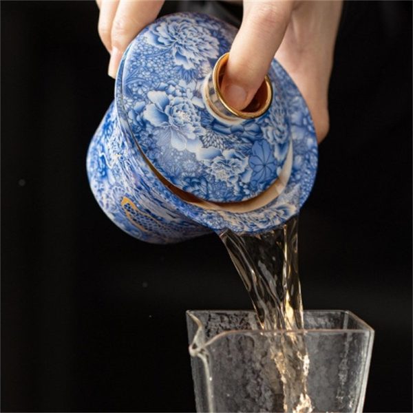 Chinese Vintage Classic Dragon Pattern Blue and White Porcelain Gaiwan