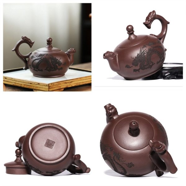 purple-clay-teapot503.jpg Authentic Vintage Handmade Chinese Dragon Handle Zisha Yixing Clay Teapot
