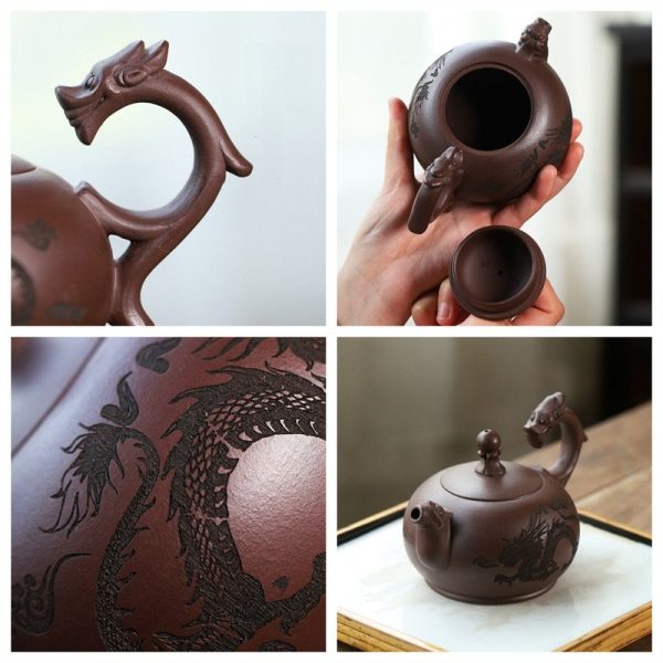 purple-clay-teapot504.jpg Authentic Vintage Handmade Chinese Dragon Handle Zisha Yixing Clay Teapot