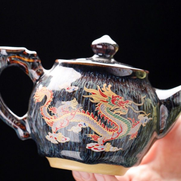 Vintage Porcelain Kiln Change Gongfu Dragon Teapot With Color Changing Chinese Dragon Pattern